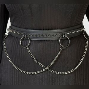 Black Chain Belt with Studded Detail